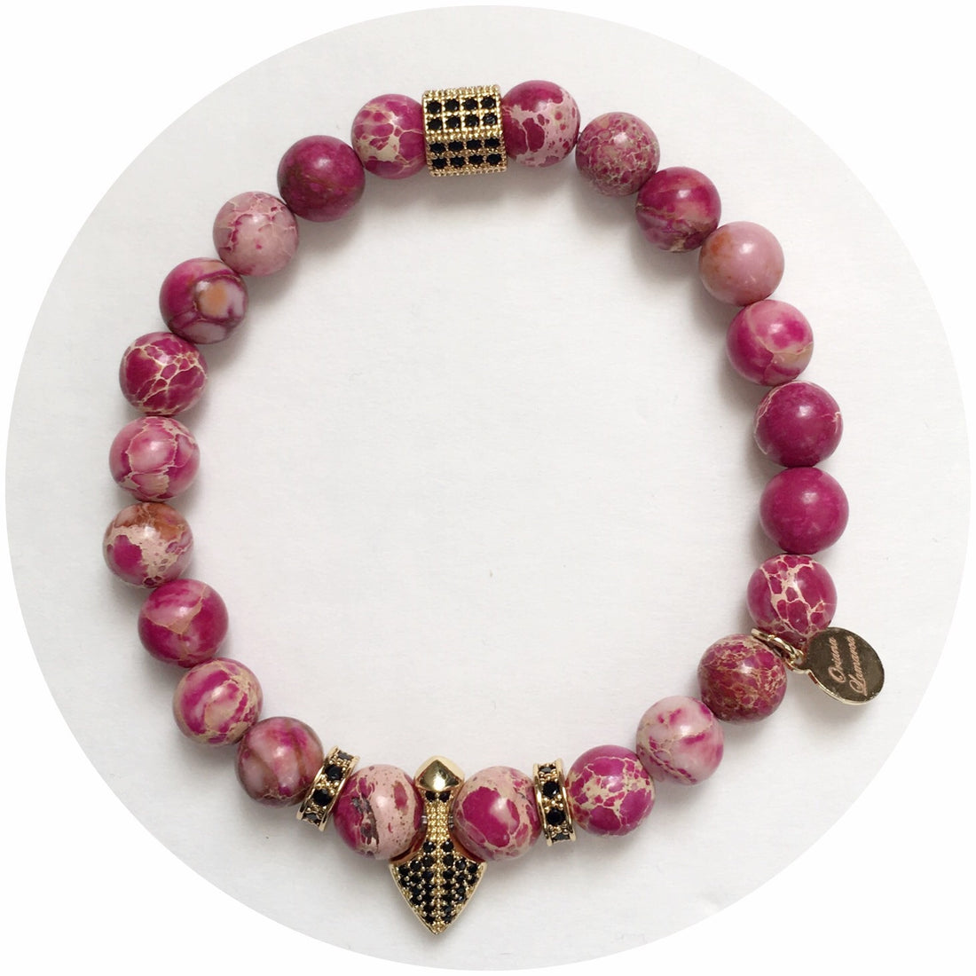 Nate B. Mens Pink Imperial Jasper with Pavè Shield of Honor - Oriana Lamarca LLC