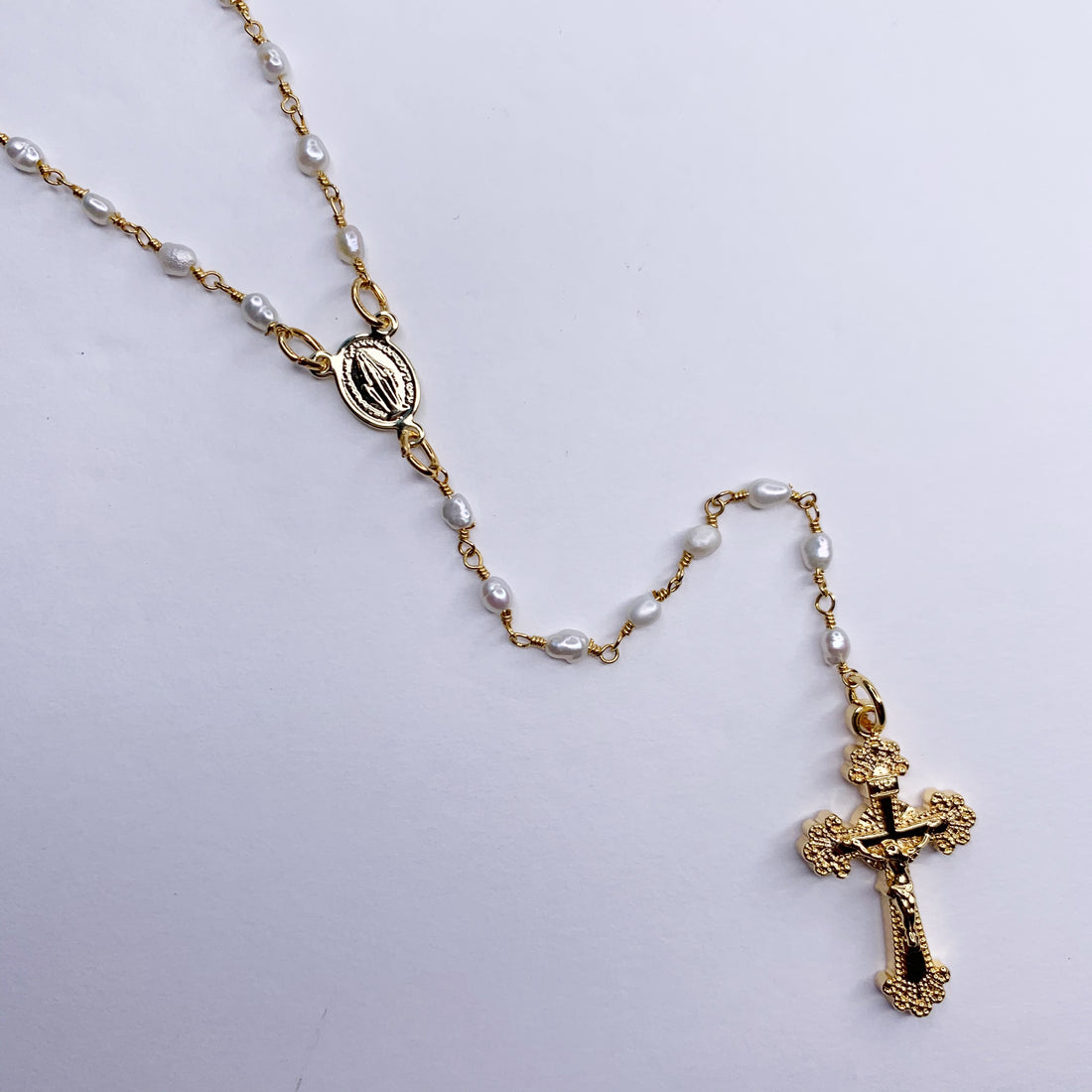 Freshwater Pearl Beaded Rosary Necklace - Oriana Lamarca LLC