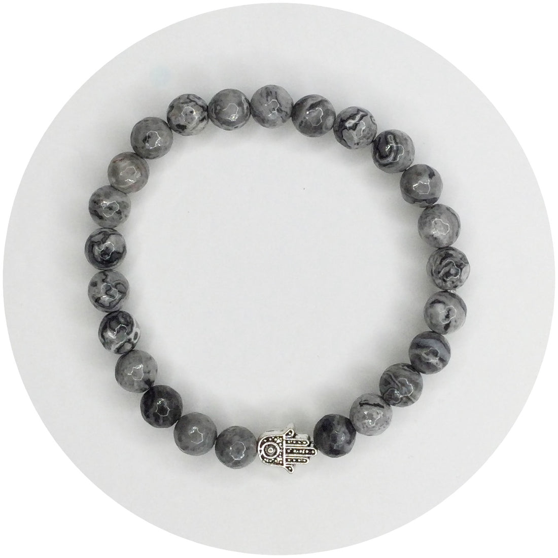 Mens Grey Jasper with Silver Hamsa - Oriana Lamarca LLC