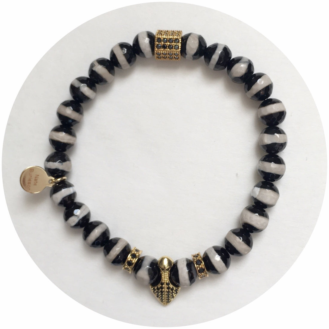 Nate B. Mens Zebra Agate with Pavè Shield of Honor - Oriana Lamarca LLC