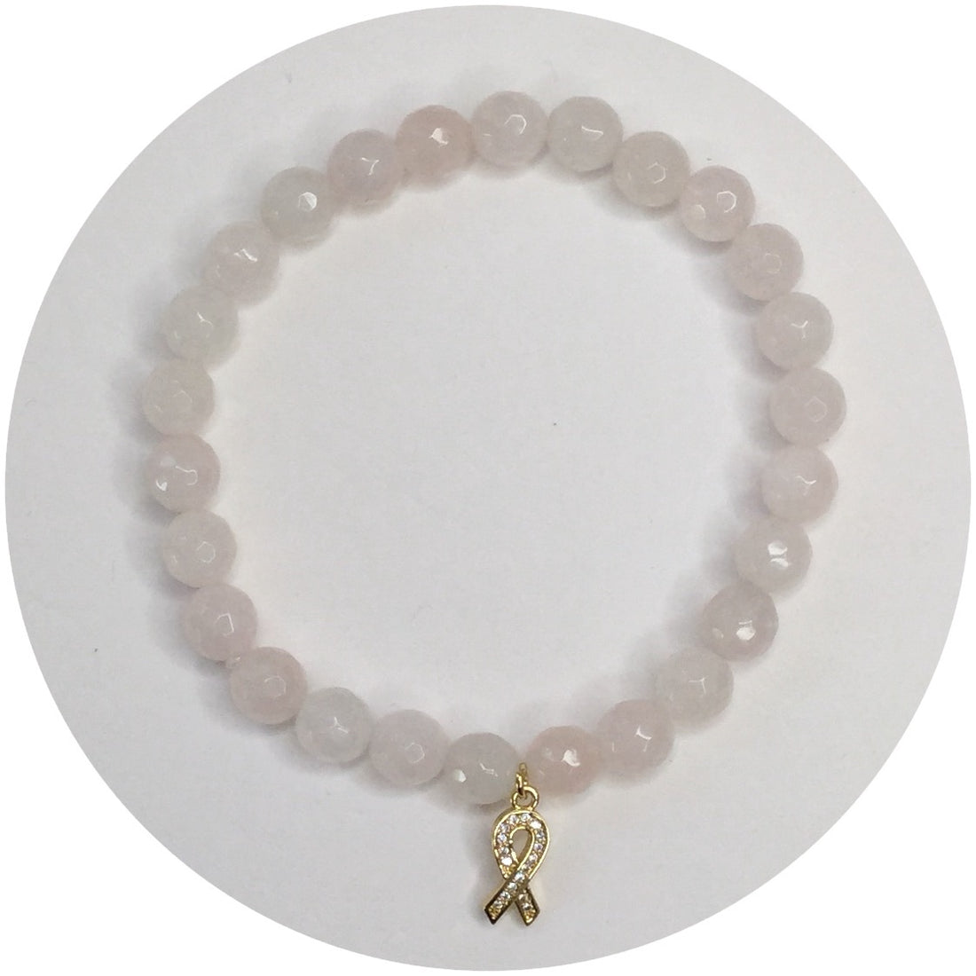Mens Rose Quartz With Gold Pavé Cancer Awareness Ribbon Pendant - Oriana Lamarca LLC