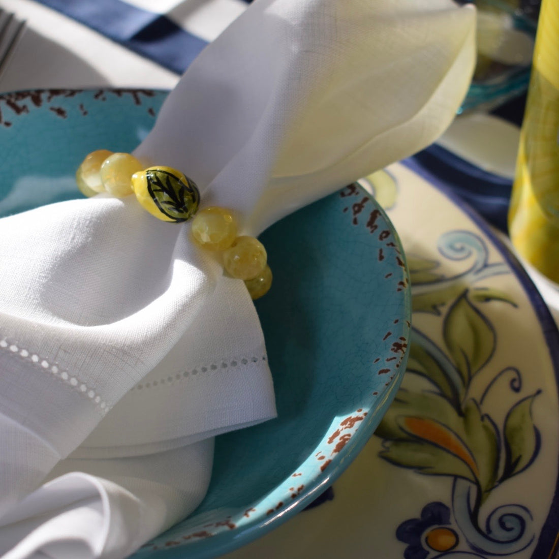 Yellow agate with Handpainted Lemon Wine Glass Marker & Napkin Ring - Oriana Lamarca LLC