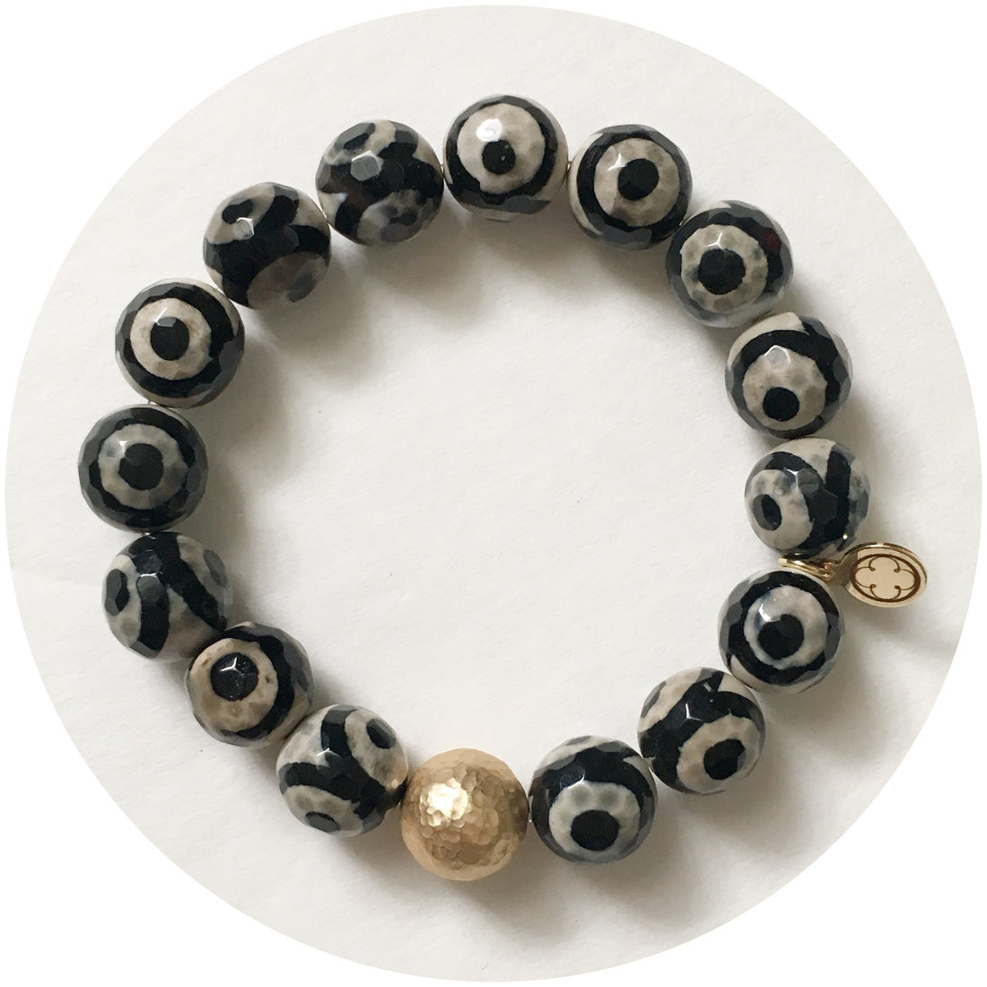 Tibetan Black Eye Agate with Hammered Gold Accent - Oriana Lamarca LLC