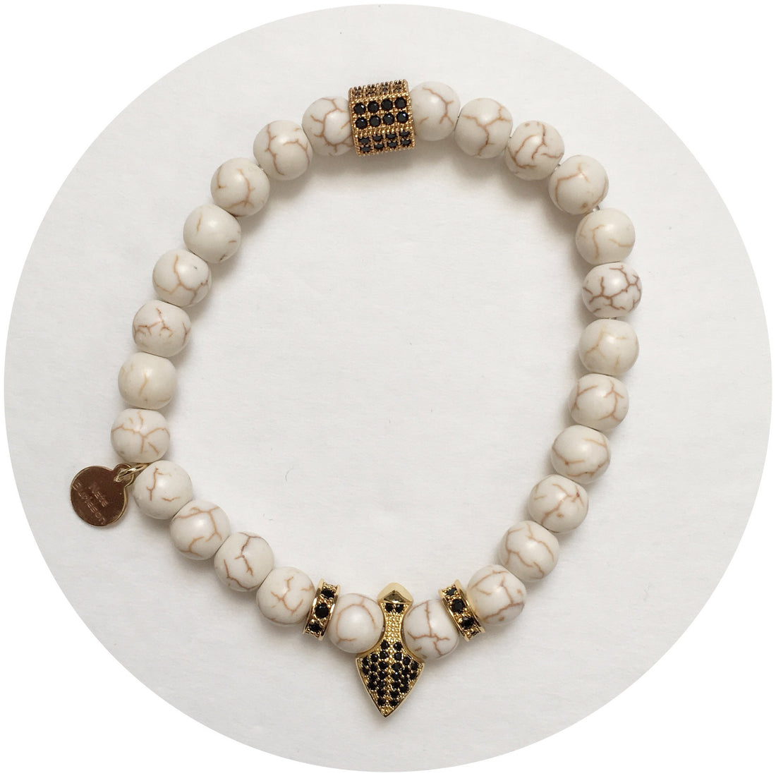 Nate B. Mens White Magnesite with Pavè Shield of Honor - Oriana Lamarca LLC
