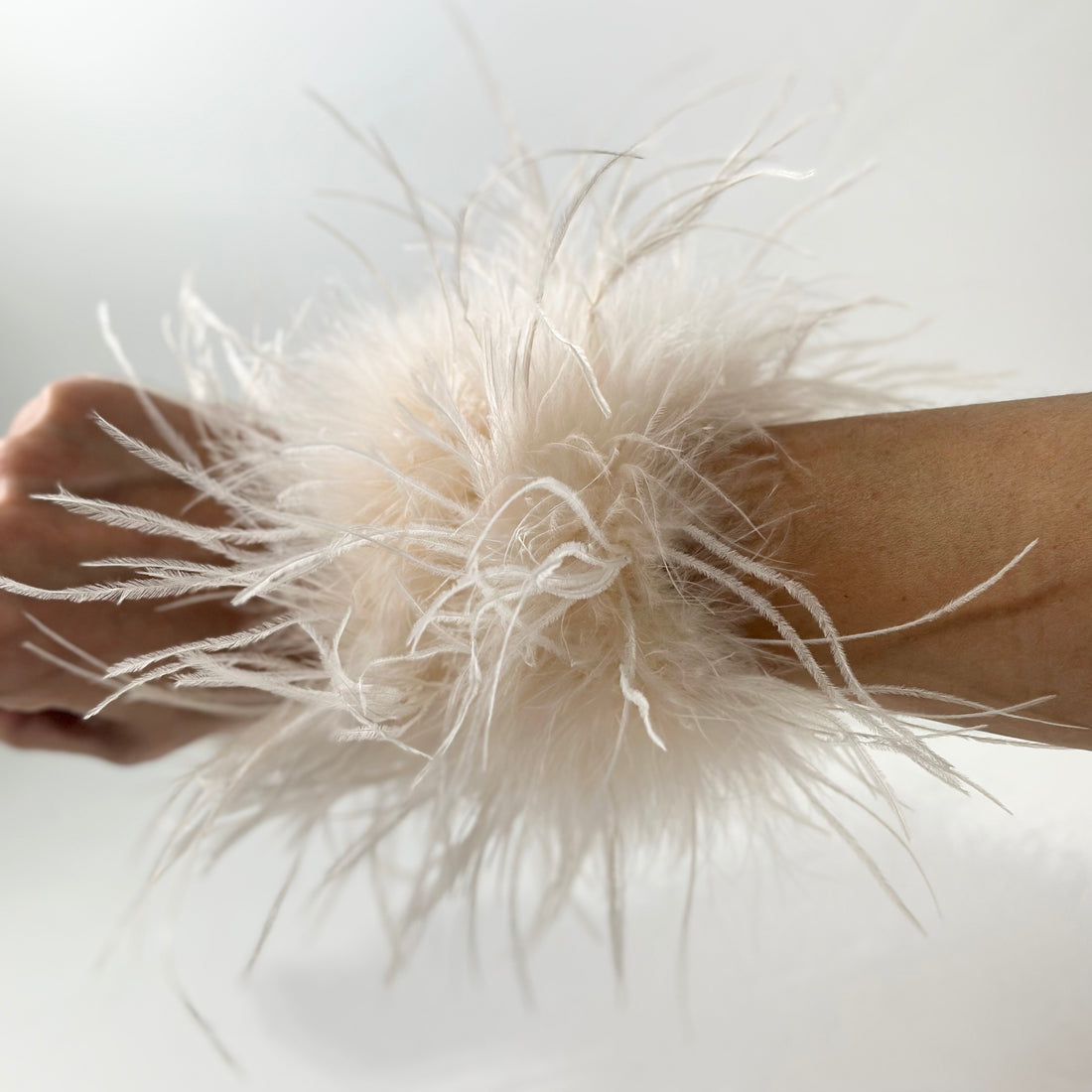 Peach Natural Ostrich Feather Cuffs