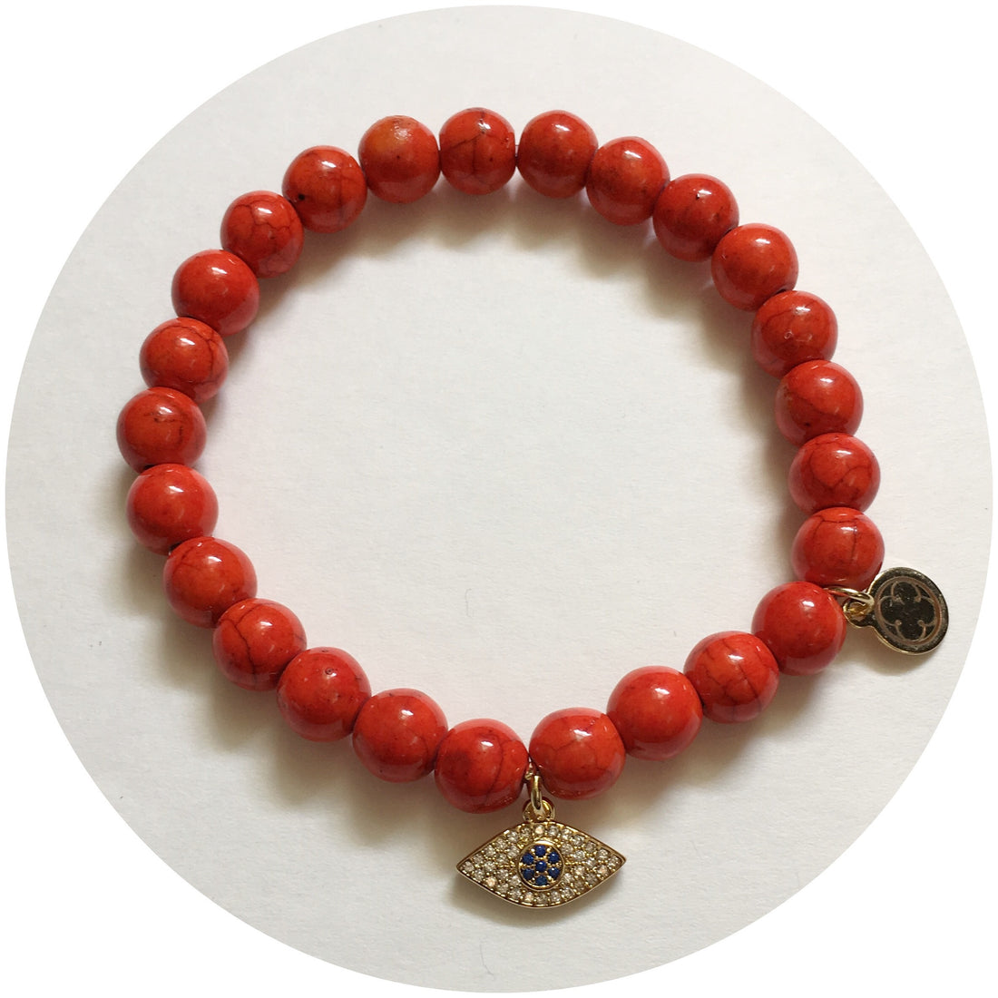 Orange Howlite with Pavé Evil Eye Pendant - Oriana Lamarca LLC
