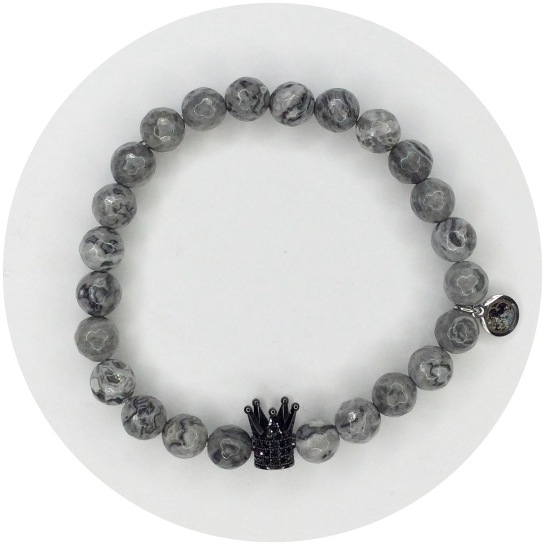 Mens Grey Jasper with Black Pavé Crown - Oriana Lamarca LLC