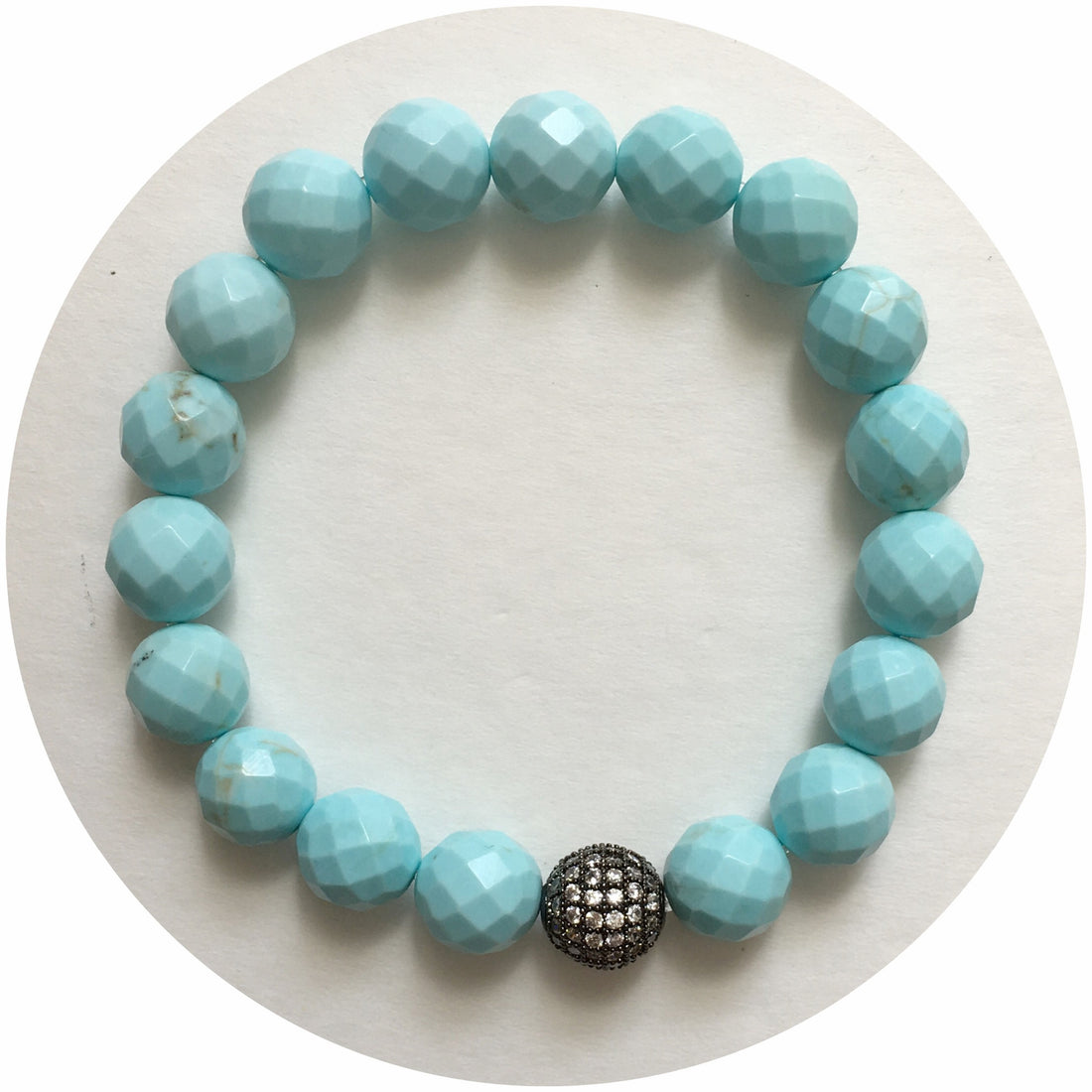 Light Turquoise Magnesite with Micro Pavé Gunmetal - Oriana Lamarca LLC