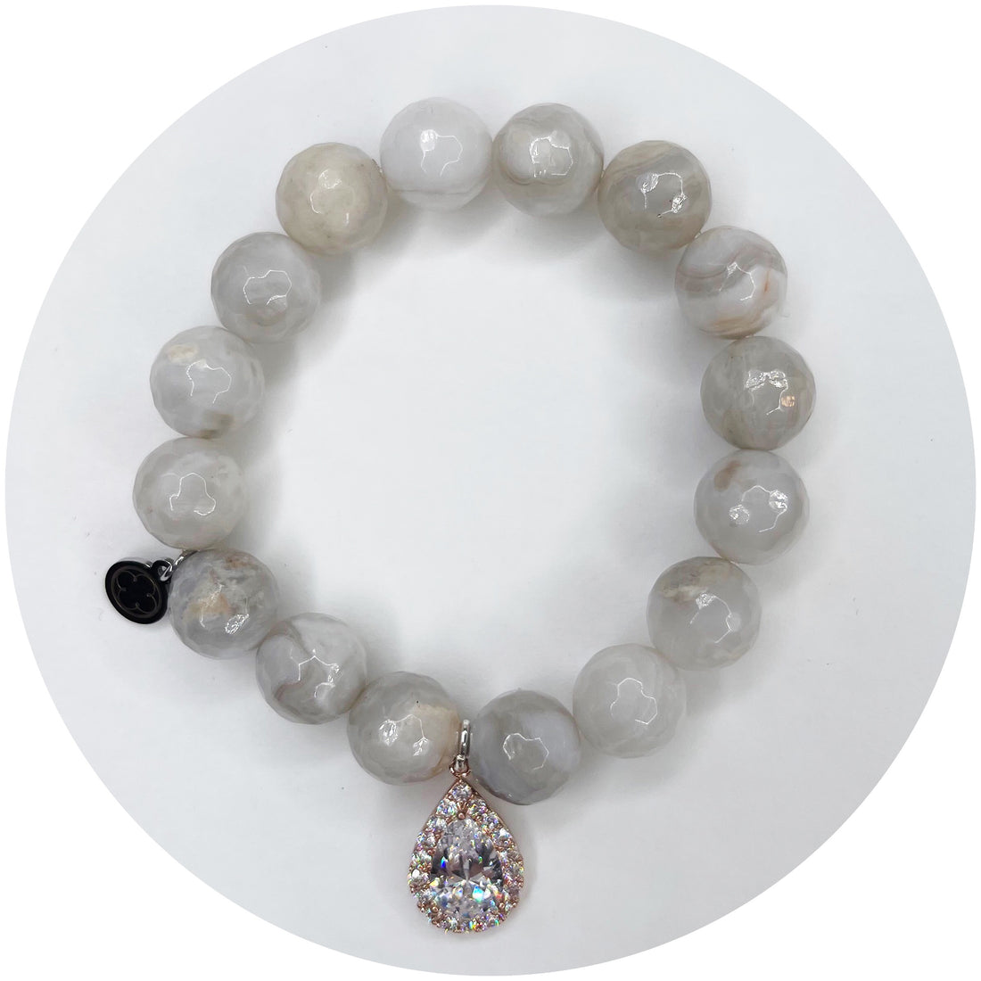 Milky Cloud Agate with Pavé Rose Gold Teardrop Pendant