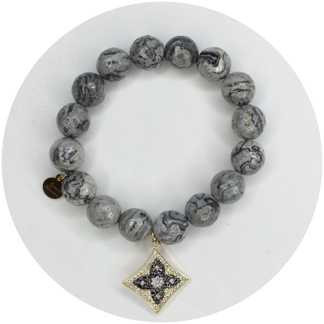 Mr Jasper Grey with Pavé Harlequin Gold Clover Pendant