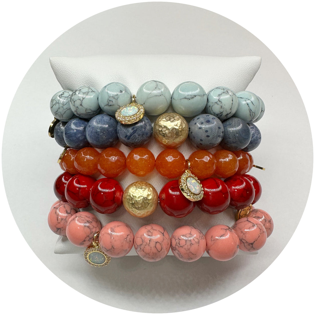 Sky Blue Howlite with with Pavé Opal Round Pendant