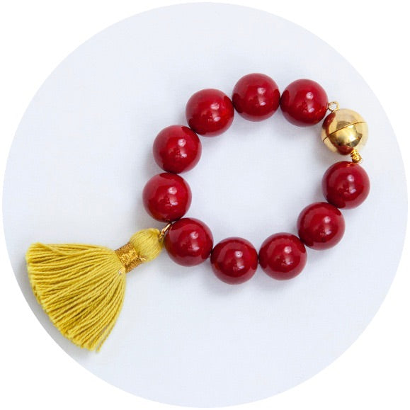 Red Riverstone with Chartreuse Tassel Wine Glass Marker & Napkin Ring - Oriana Lamarca LLC