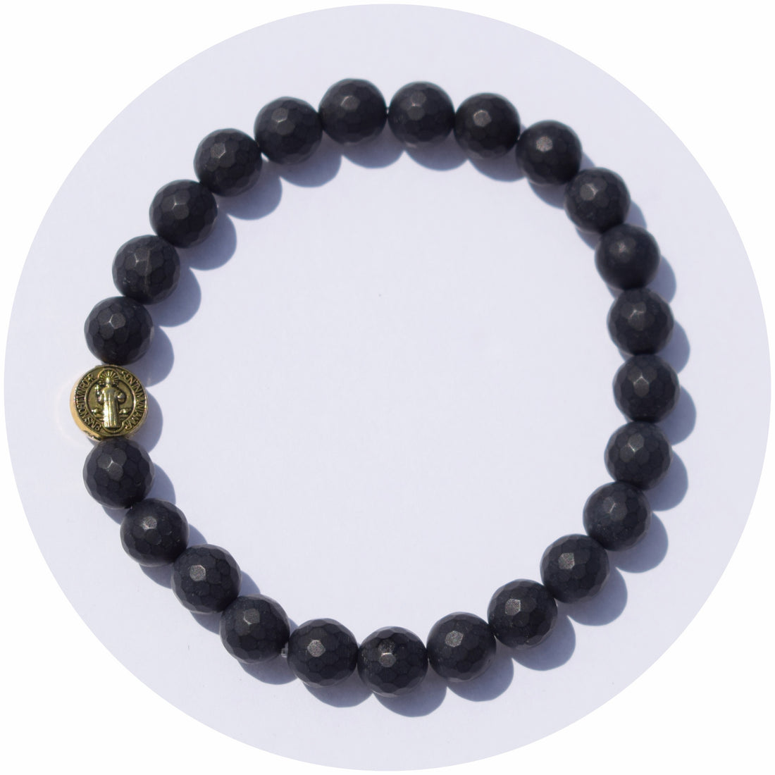 Mens Matte Black Onyx with Gold St Benedict - Oriana Lamarca LLC