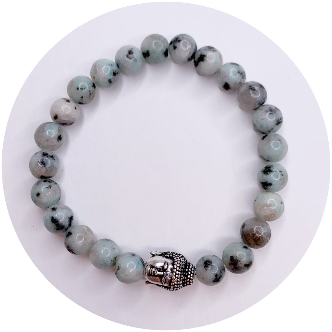 Mens Kiwi Jasper with Silver Buddha Accent - Oriana Lamarca LLC