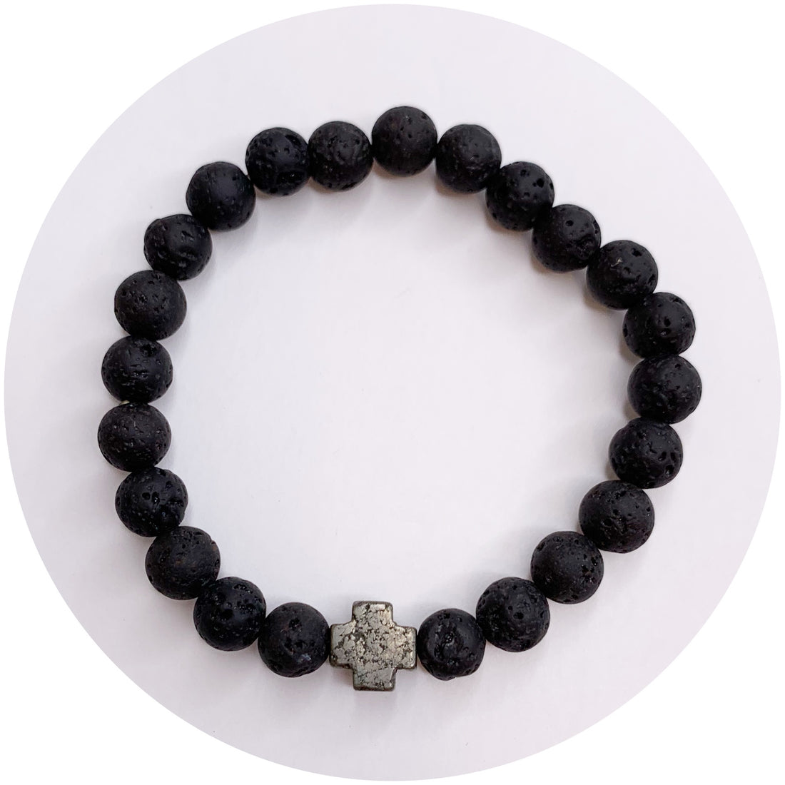 Mens Black Lava with Pyrite Cross - Oriana Lamarca LLC