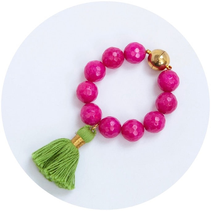 Magenta Jade with Lime Green Tassel Wine Glass Marker & Napkin Ring - Oriana Lamarca LLC