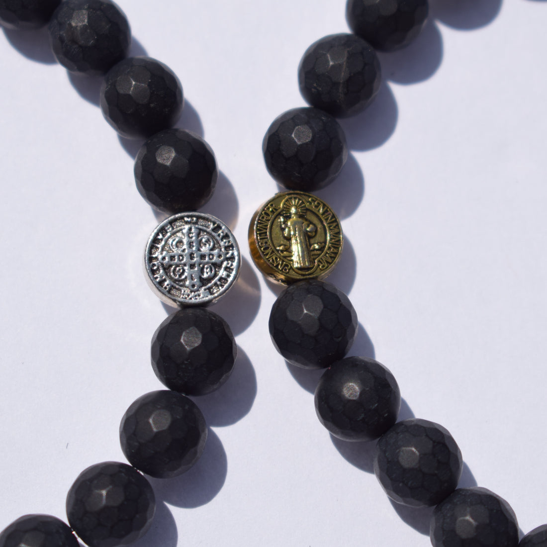 Mens Matte Black Onyx with Gold St Benedict - Oriana Lamarca LLC