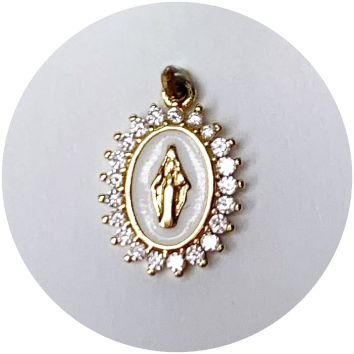 Blessed Mother White Enamel Pendant