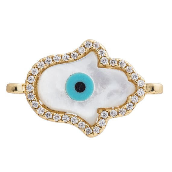 Mother of Pearl Pavé Hamsa Connector