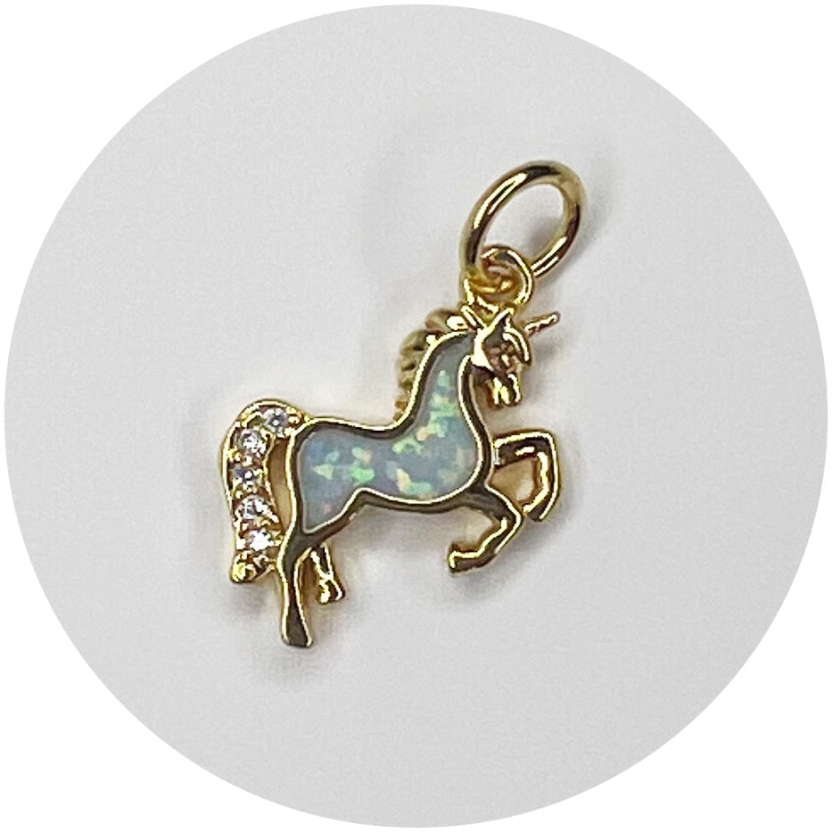 Gold Pavé Opal Unicorn Pendant