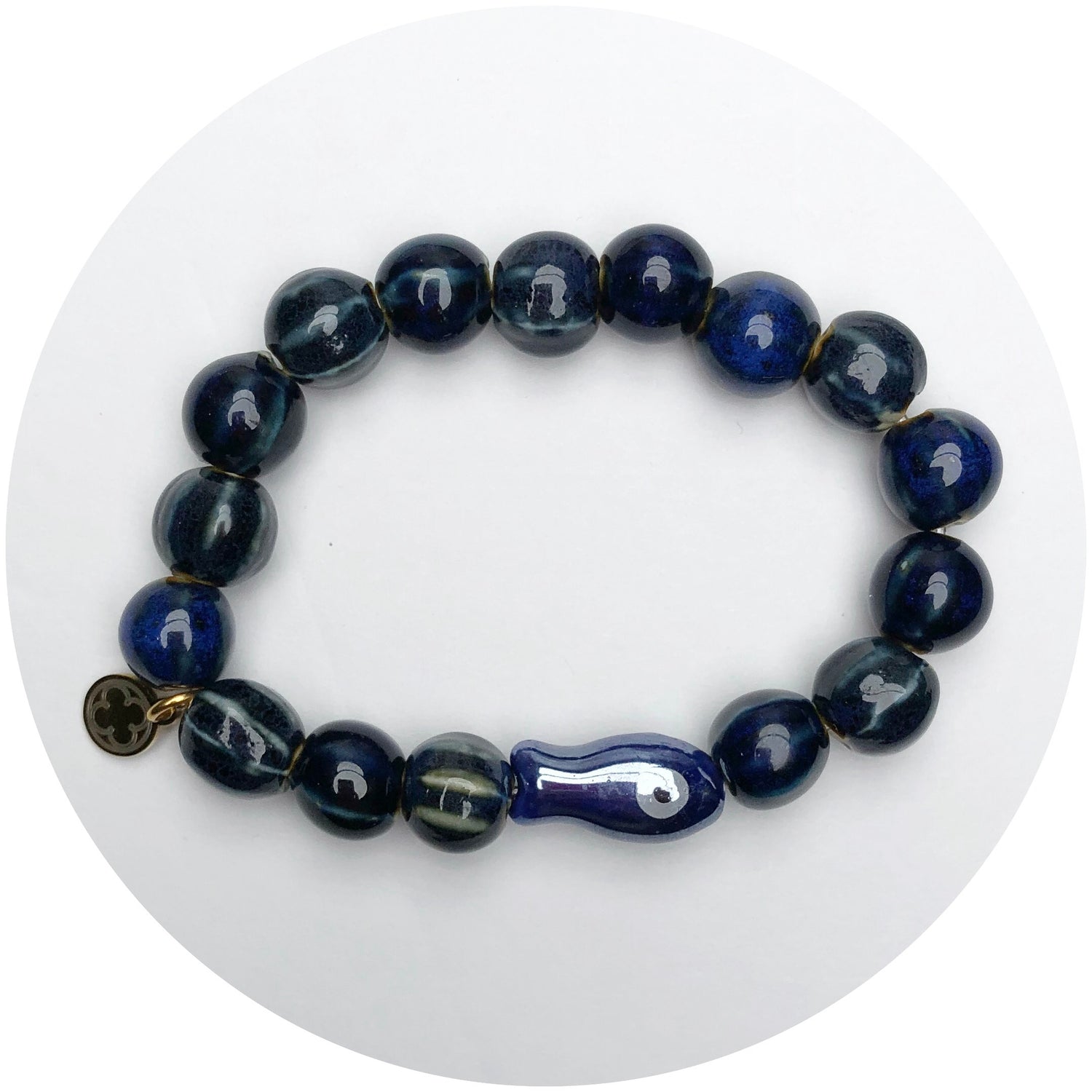 Galactic Striped Ceramic Bead with Ceramic Fish Spacer