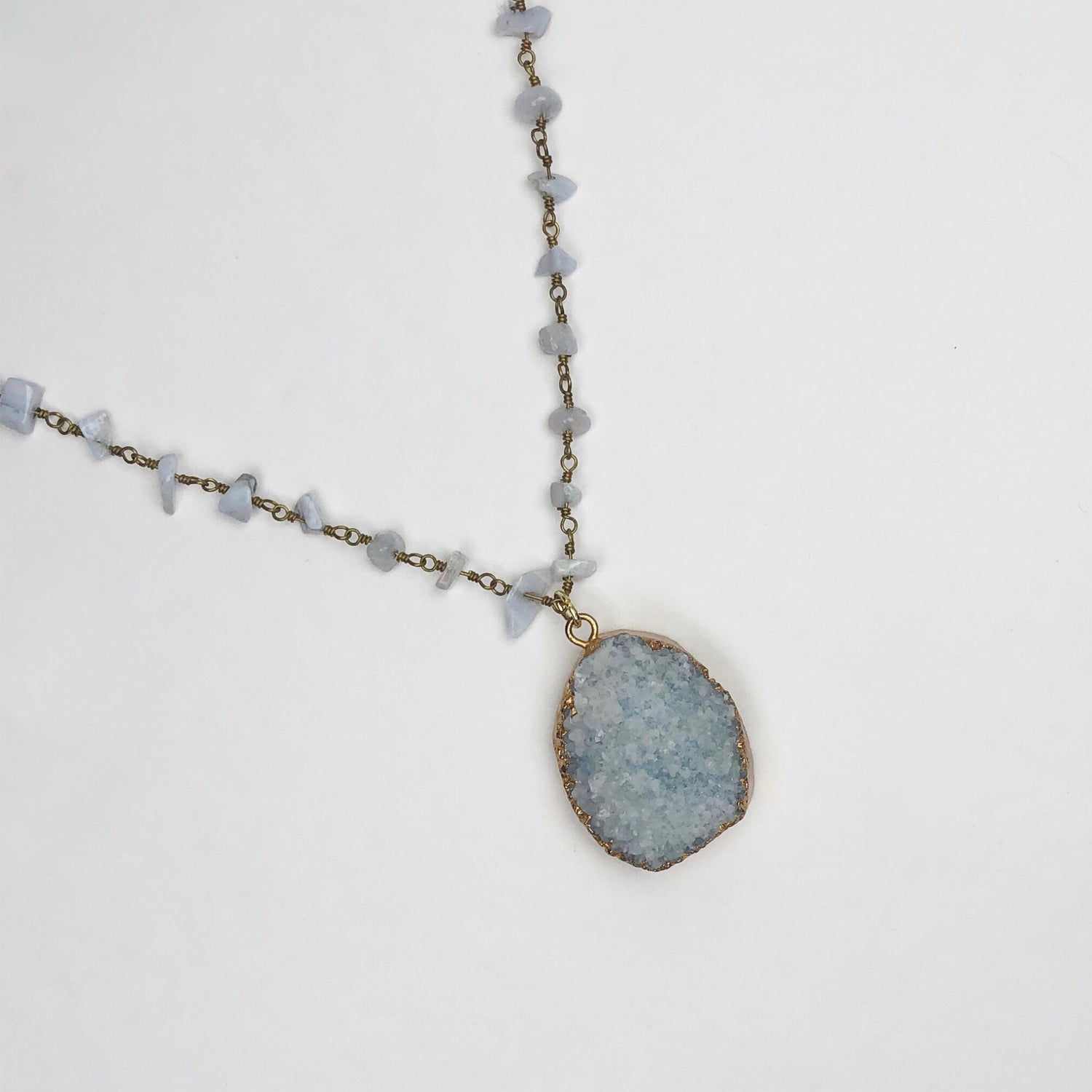 Serenity Blue Gemstone Chips Necklace With Serenity Gemstone Pendant