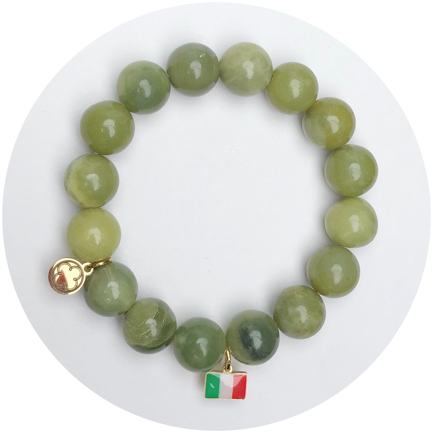 Pear Green Jade with Italian Flag Pendant