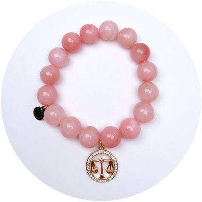 Rose Pink Jade with Libra Zodiac Pendant