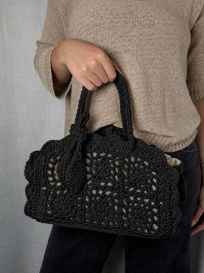 Rosetta Black Crochet Bag