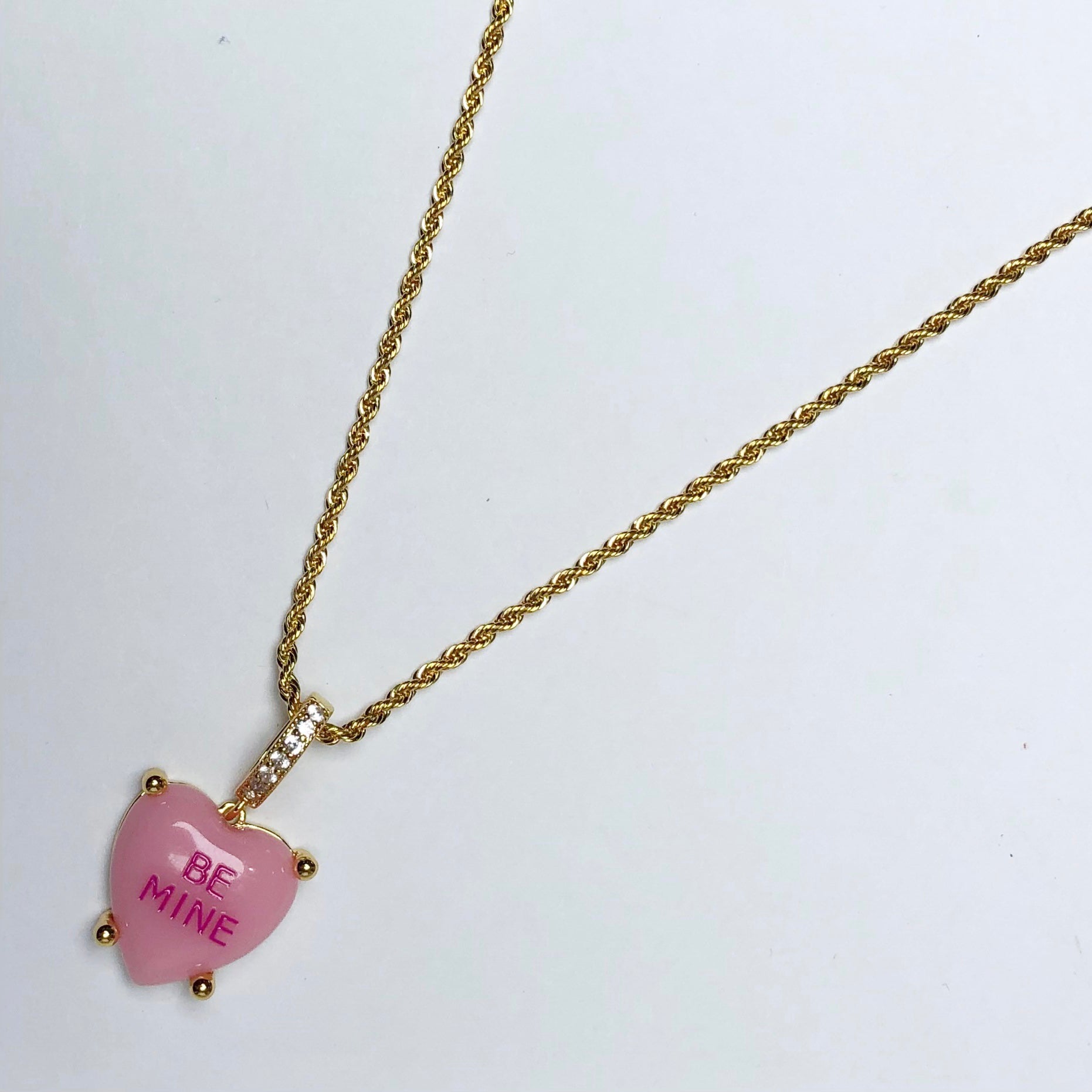 Pink &quot;Be Mine&quot; Candy Heart Necklace