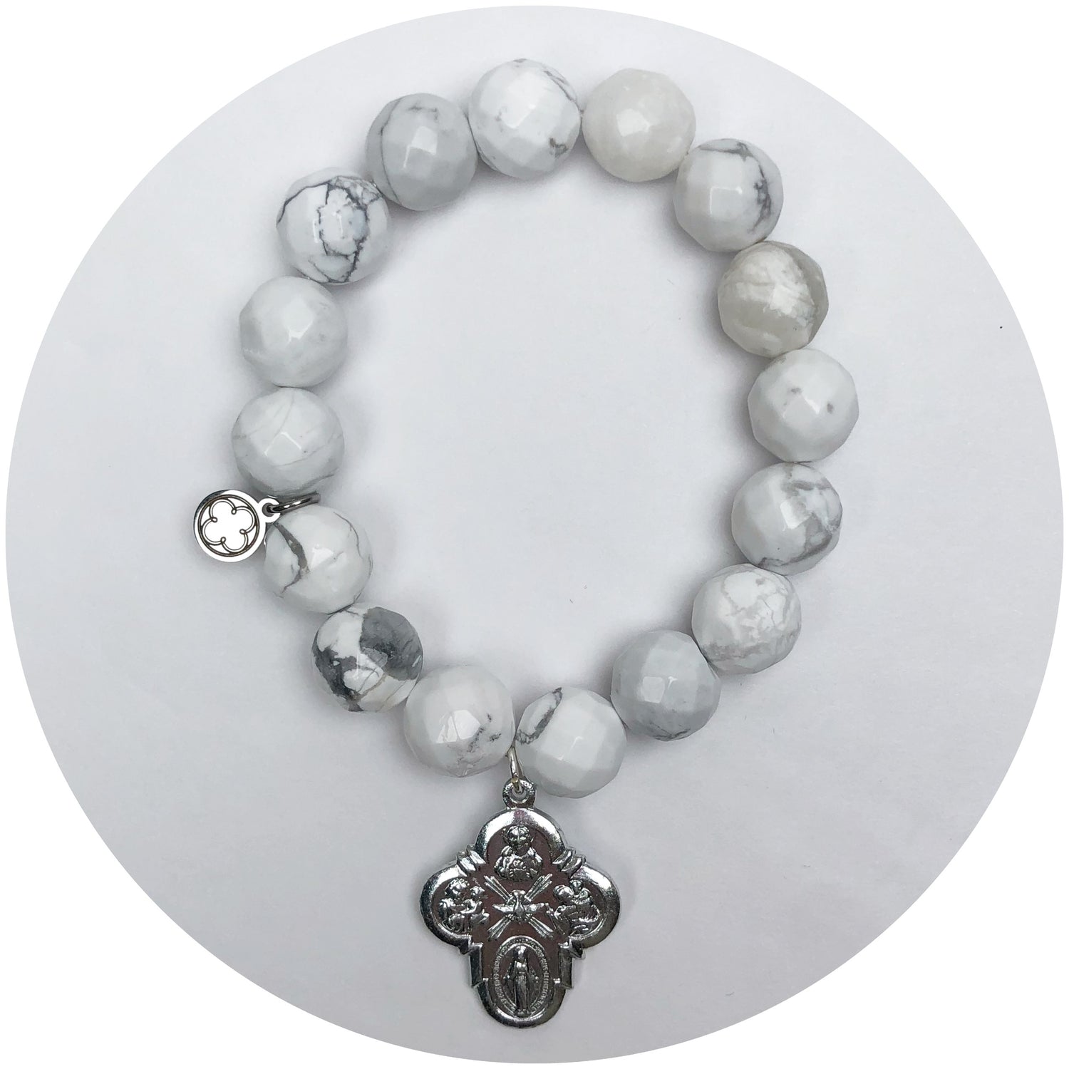 Frosted Marble Agate with Silver Sacred Shield Pendant