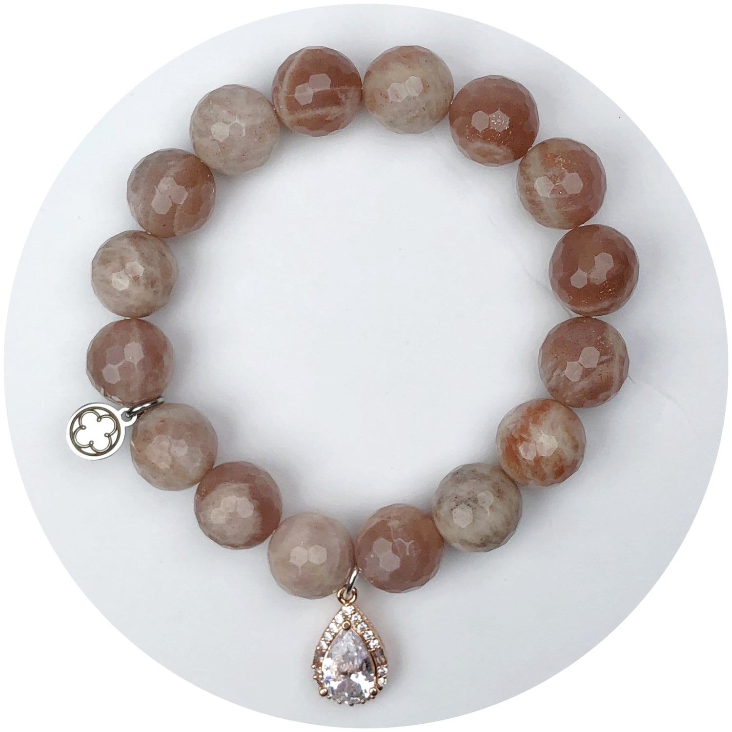 Desert Moonstone with Pavé Rose Gold Teardrop Pendant