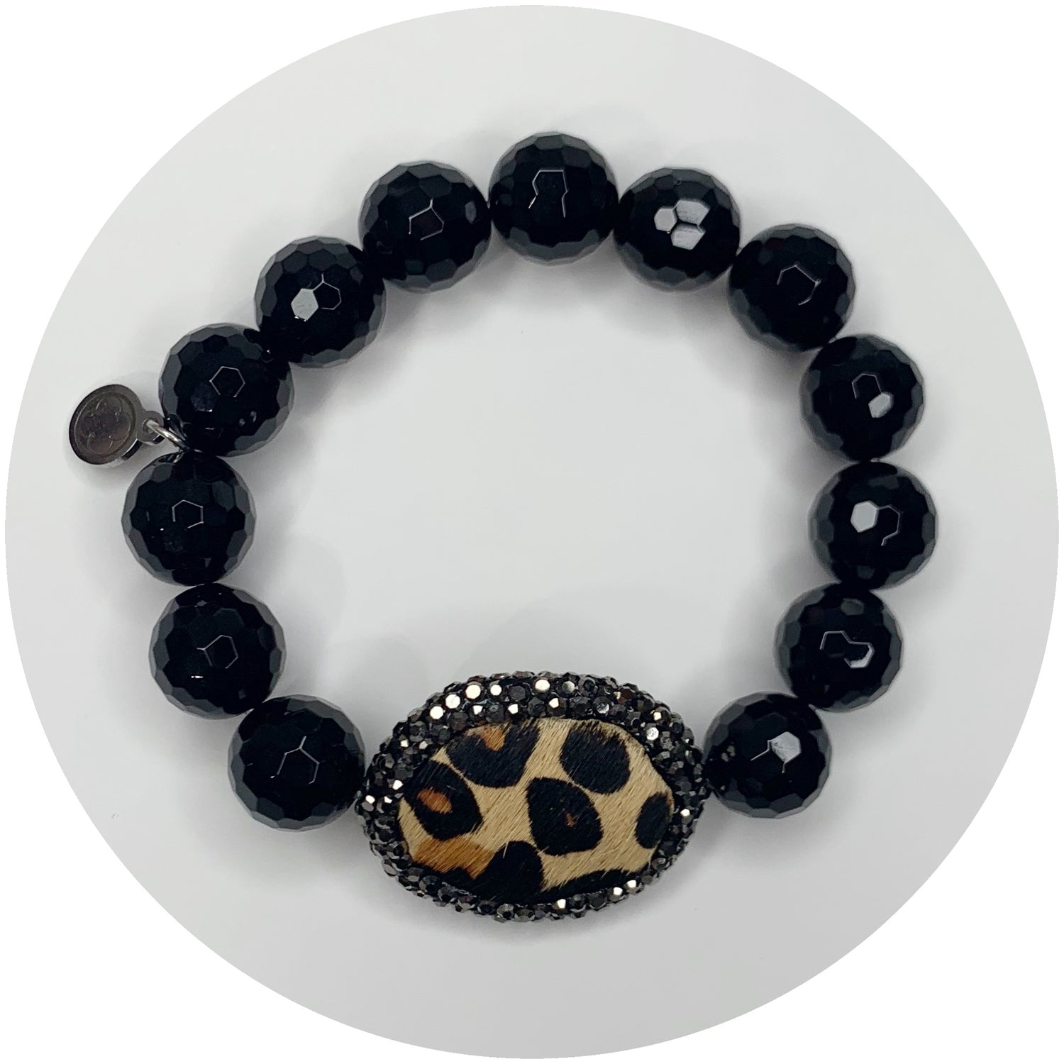 Black Onyx with Leopard Calf Hair Focal Bead