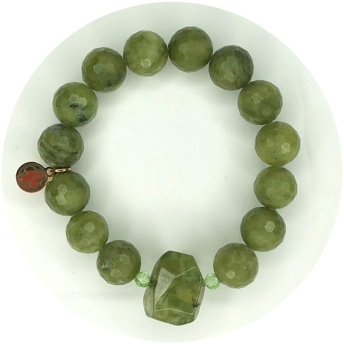 Dusty Olive Stone with Moss Jade Nugget
