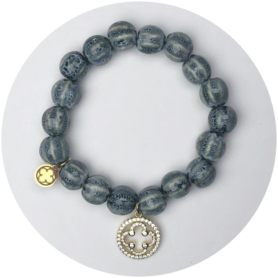 Smoke Ceramic Riccio Bead with Gold Signature Logo Pendant