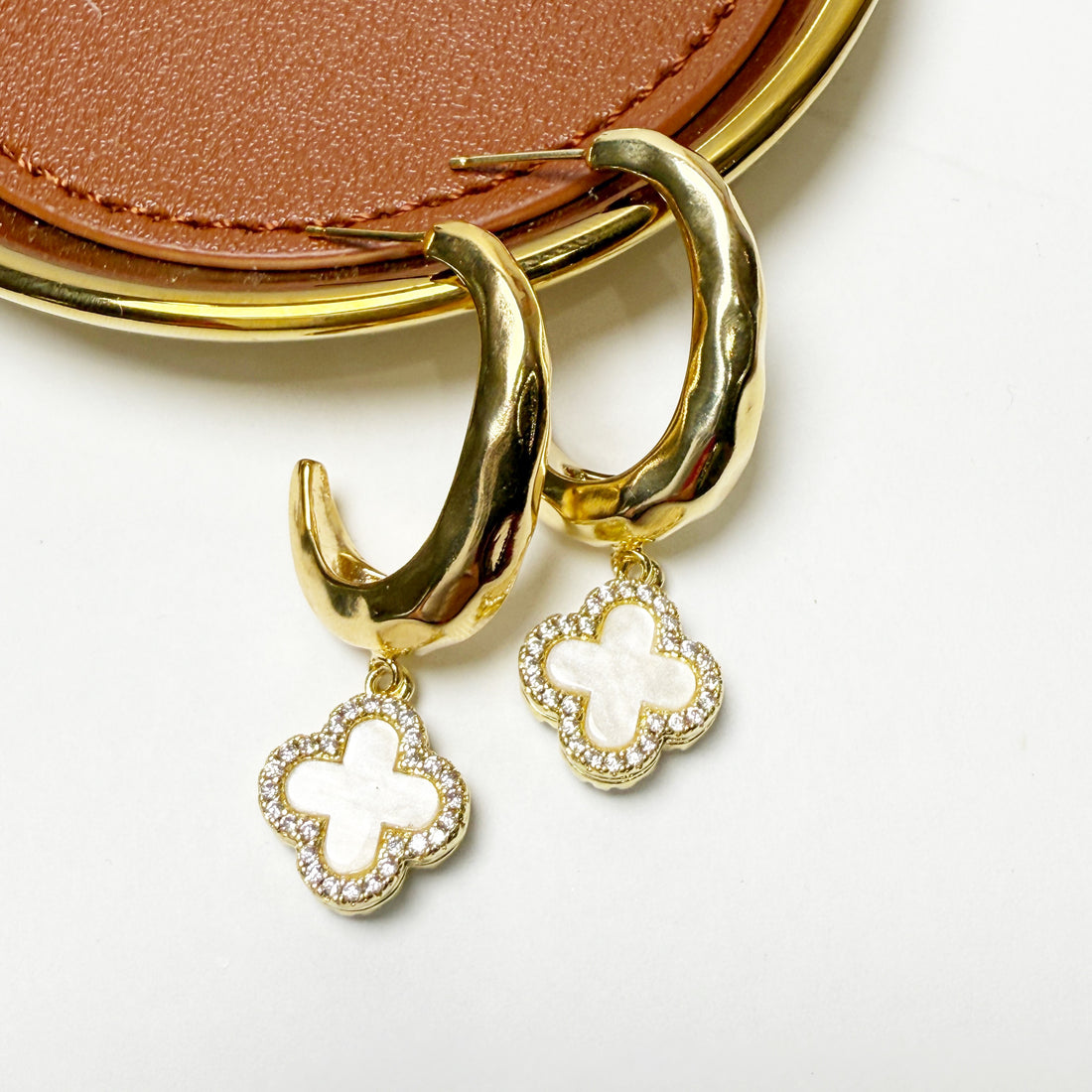 Mother Of Pearl Clover Hoop Earrings