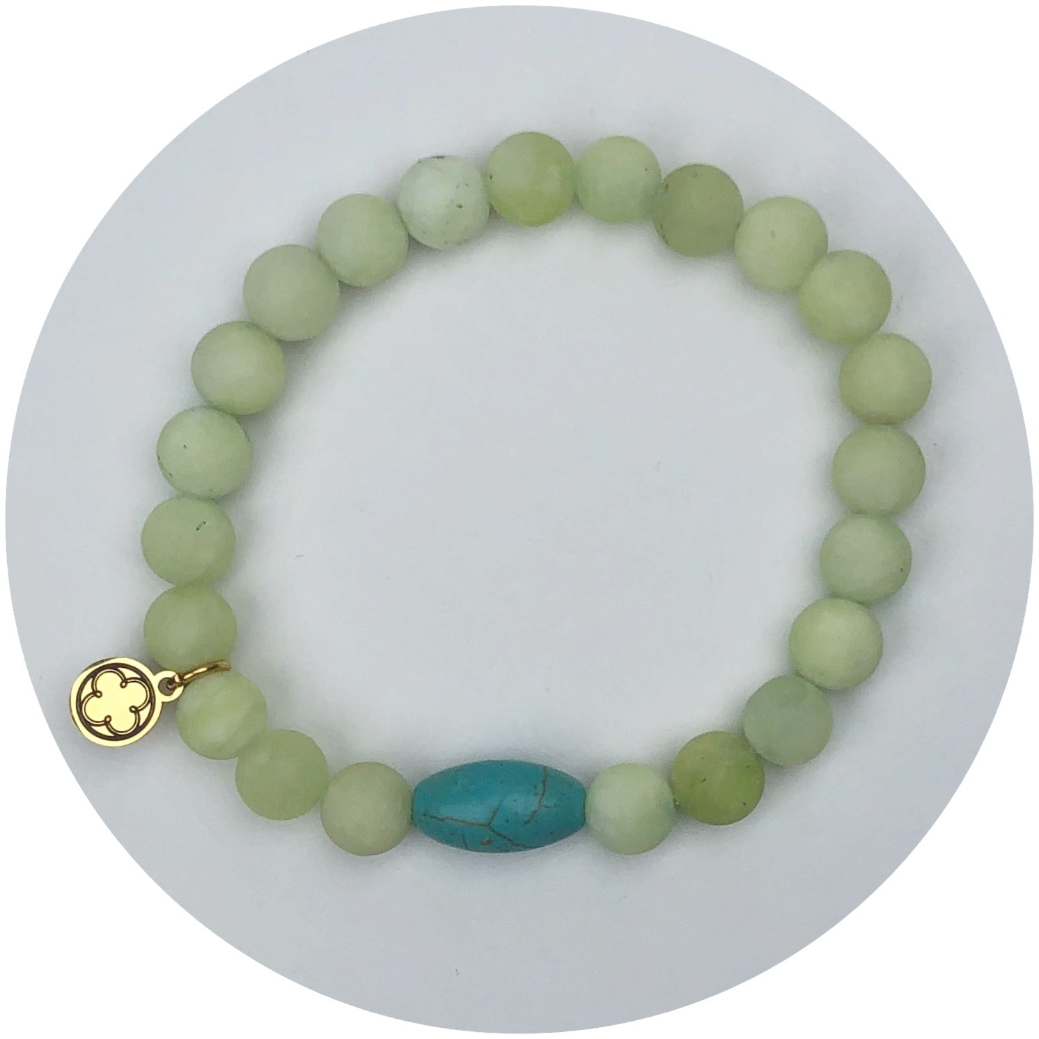 Matte Lime Green Jade with Turquoise Nugget Accent