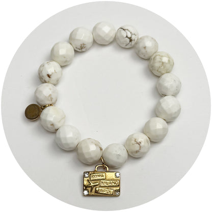 LIMITED EDITION White Magnesite with Destination Luggage Pendant