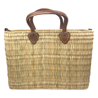 MEET ME IN MYKONOS LEATHER HANDLE REED BAG
