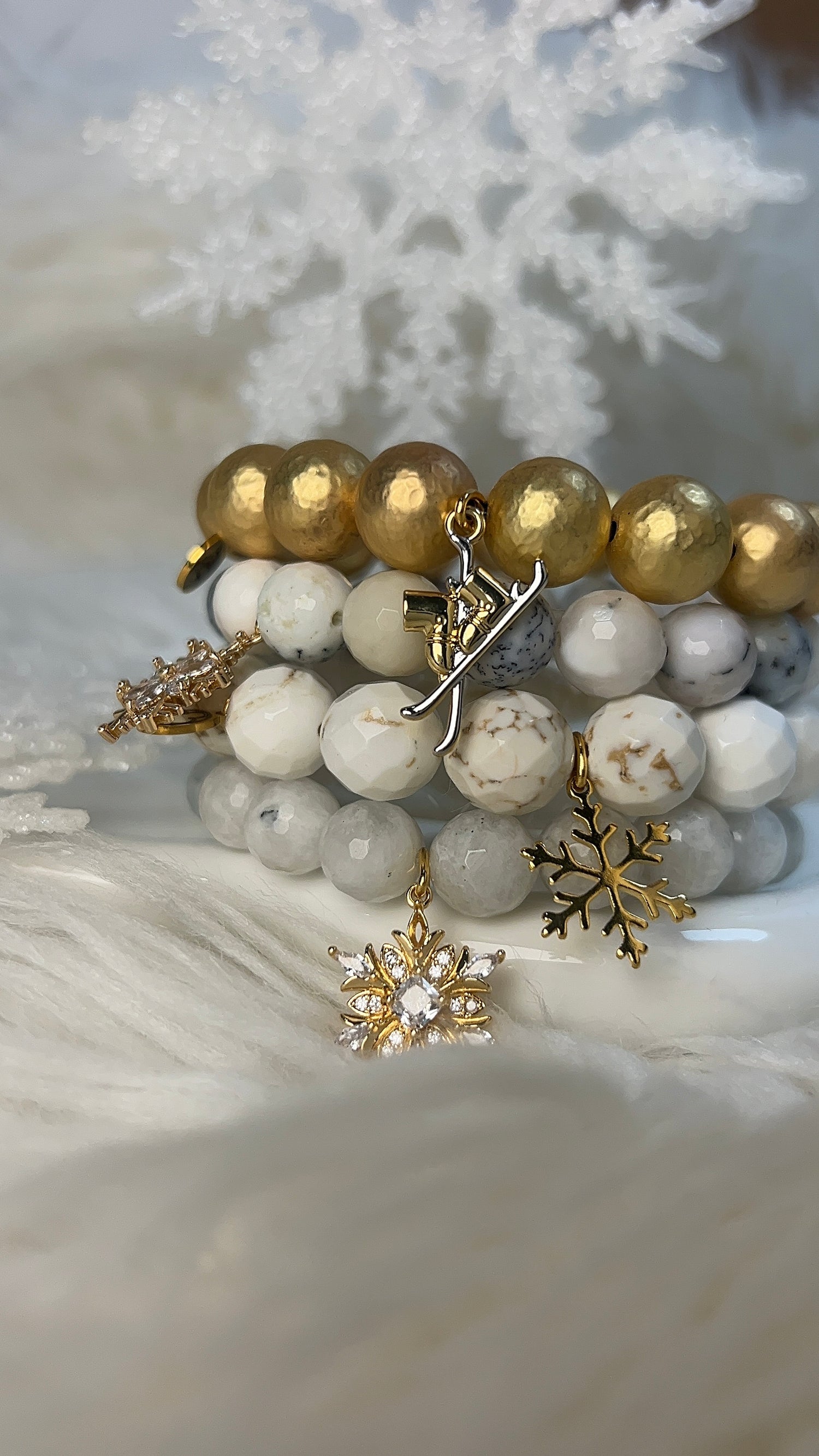 Hammered 22k Gold Plated Brass with Ski Blades Pendant