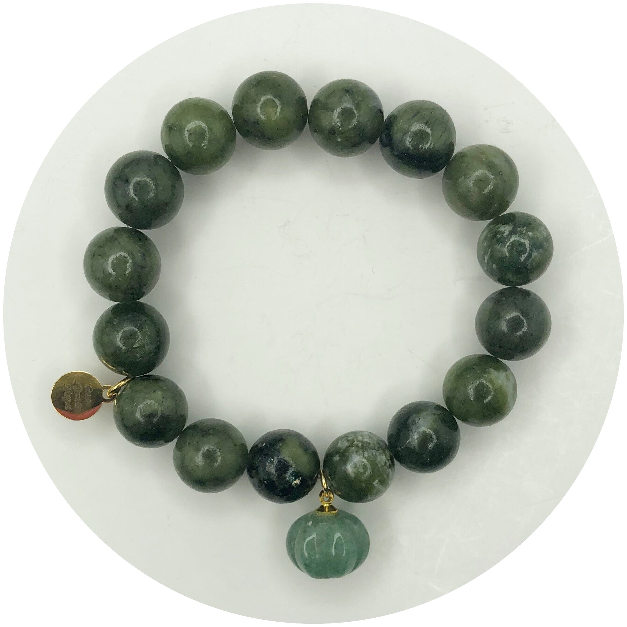 Forest Green Riverstone with Carved Aventurine Lantern Pendant