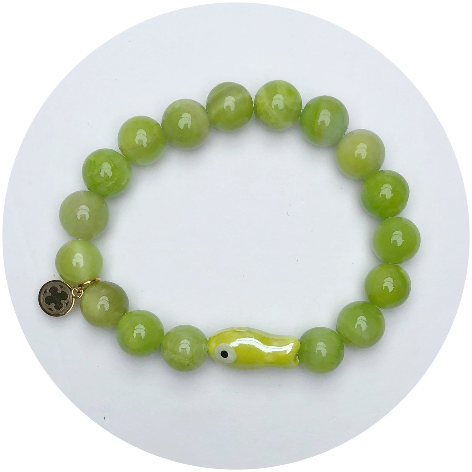 Electric Green Jade with Ceramic Fish Spacer