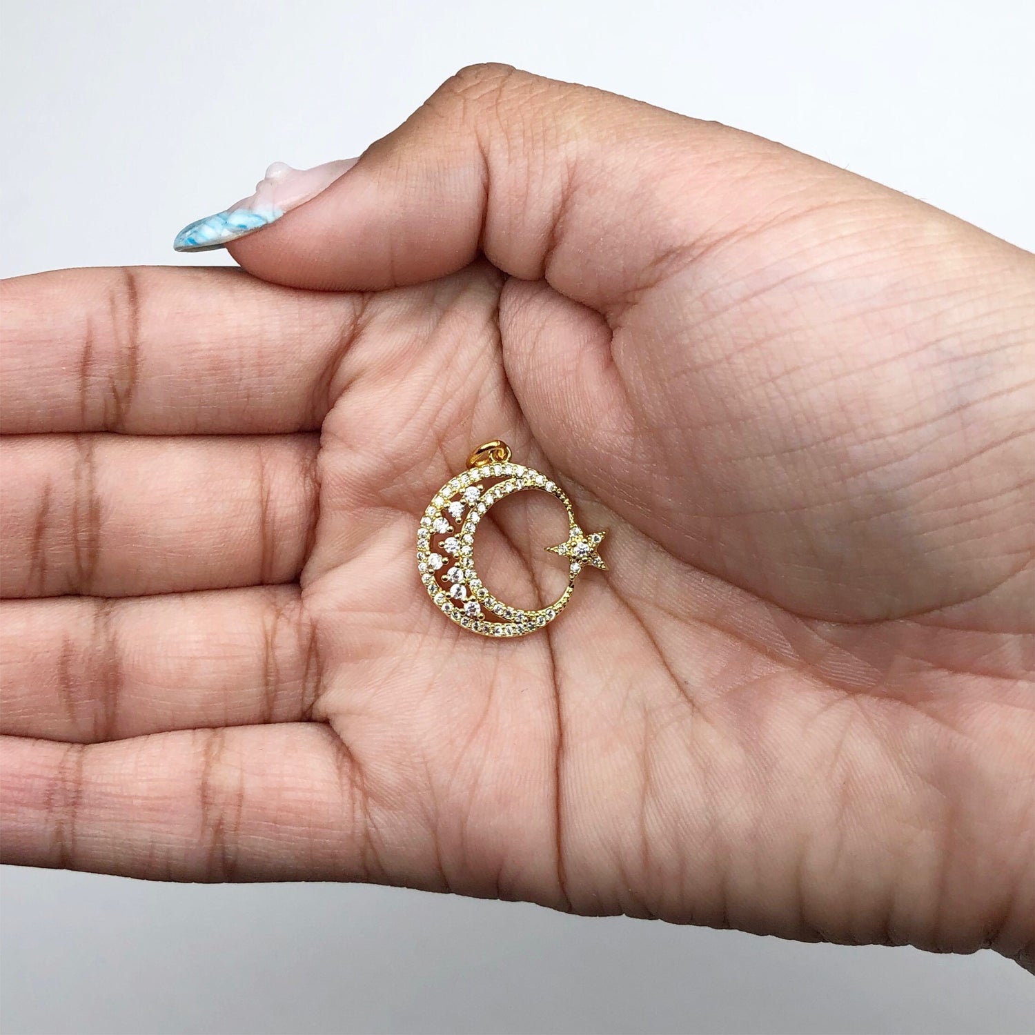 Pavé Crescent Moon &amp; Star Pendant