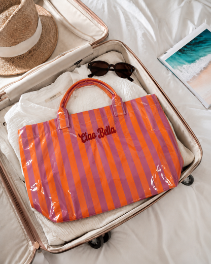 Ciao Bella Pink/Orange Striped Waterproof Tote