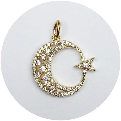 Pavé Crescent Moon &amp; Star Pendant
