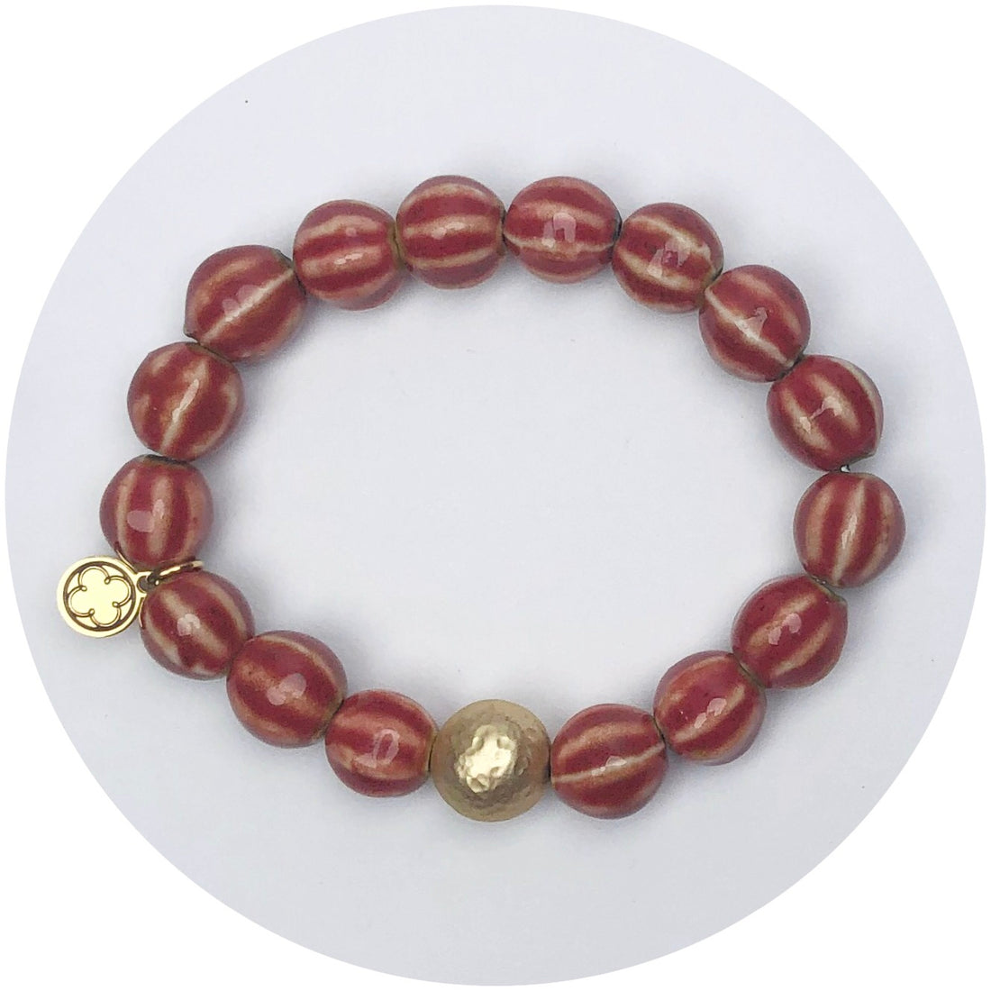 Red Ceramic Riccio Bead with Hammered Gold Accent