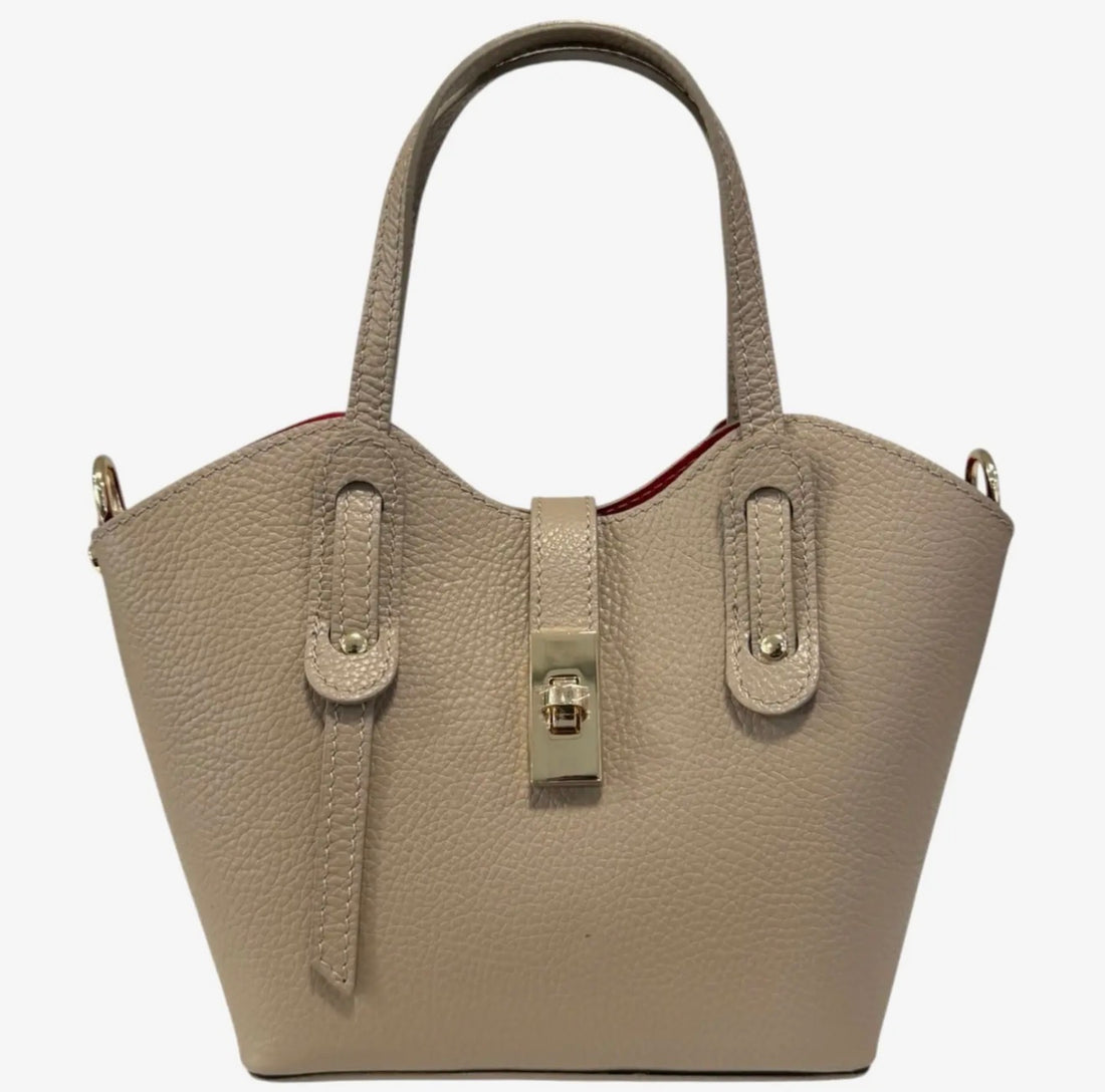 Alessia  Taupe Mini Leather Tote with Crossbody Strap