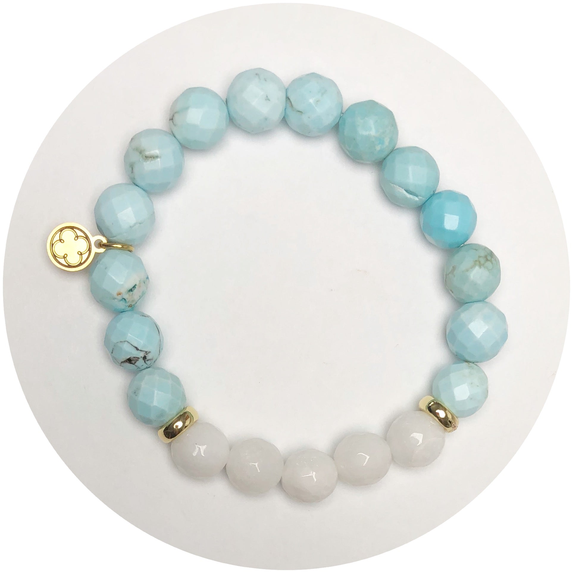 Light Teal Toasted Agate and White Jade with Gold Spacers