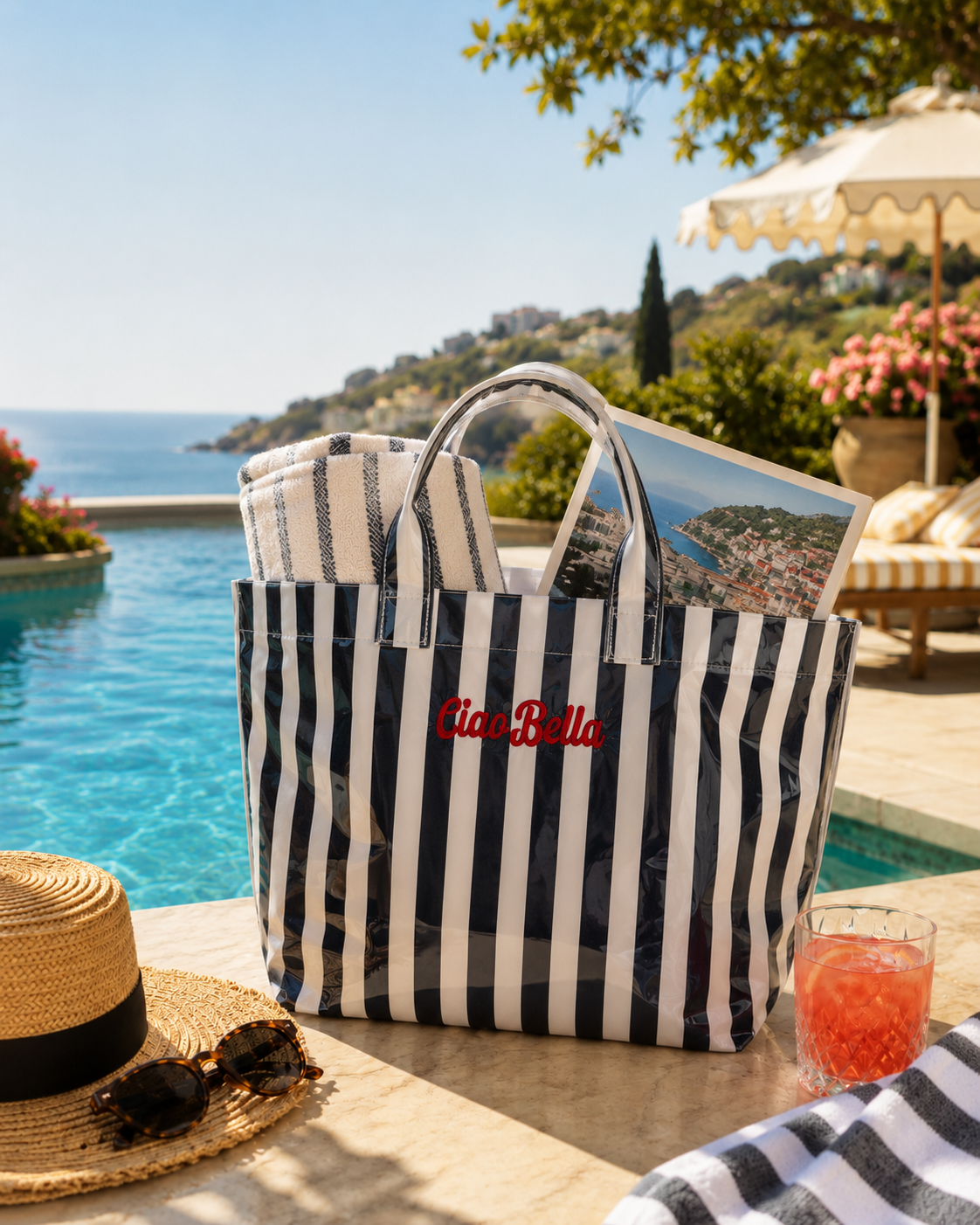 Ciao Bella Black/White Striped Waterproof Tote