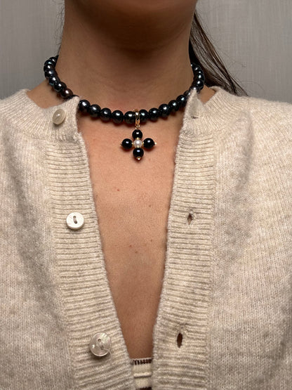 Perla Grande Peacock Pearl with Peacock Pearl Maltese Cross Necklace